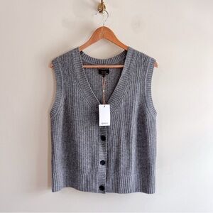 Quince Gray Ribbed V-Neck Button Front Sleeveless Cardigan